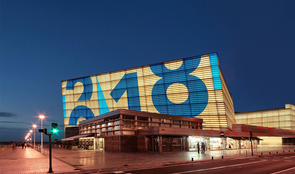 transparent LED mesh curtain display project in Spain